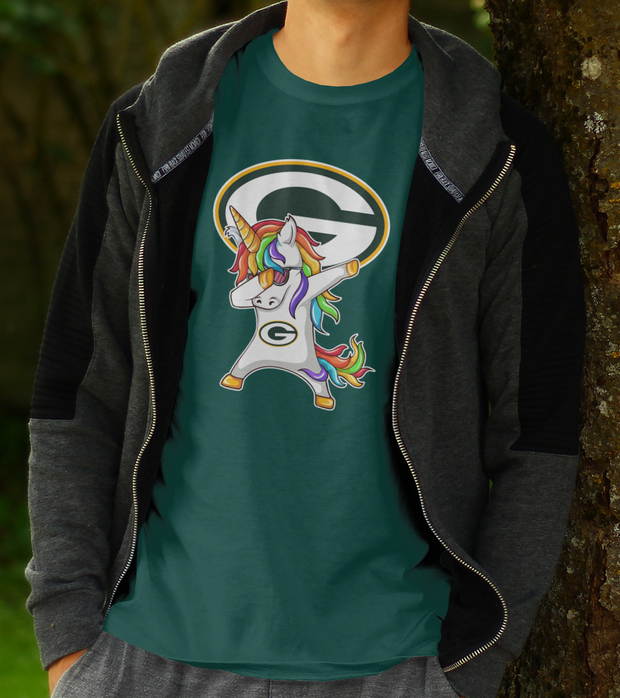Green Bay Packers Dabbing Unicorn With Team Logo And Rainbow Mane T-Shirt