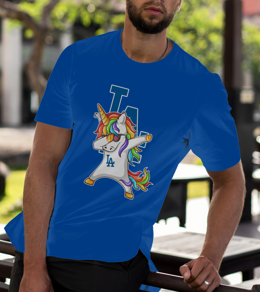 LA Dodgers Unicorn Dabbing Rainbow Mane T-Shirt