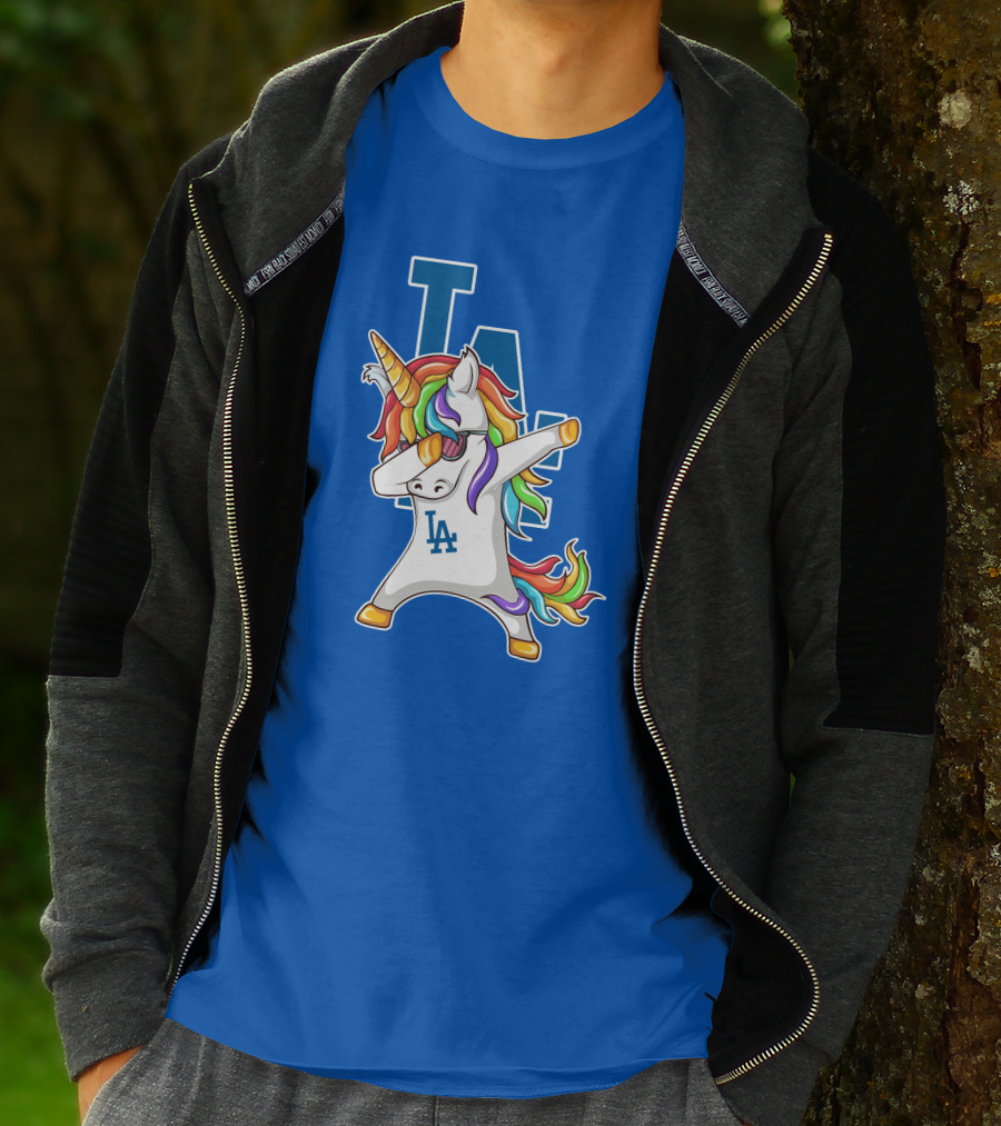 LA Dodgers Unicorn Dabbing Rainbow Mane T-Shirt