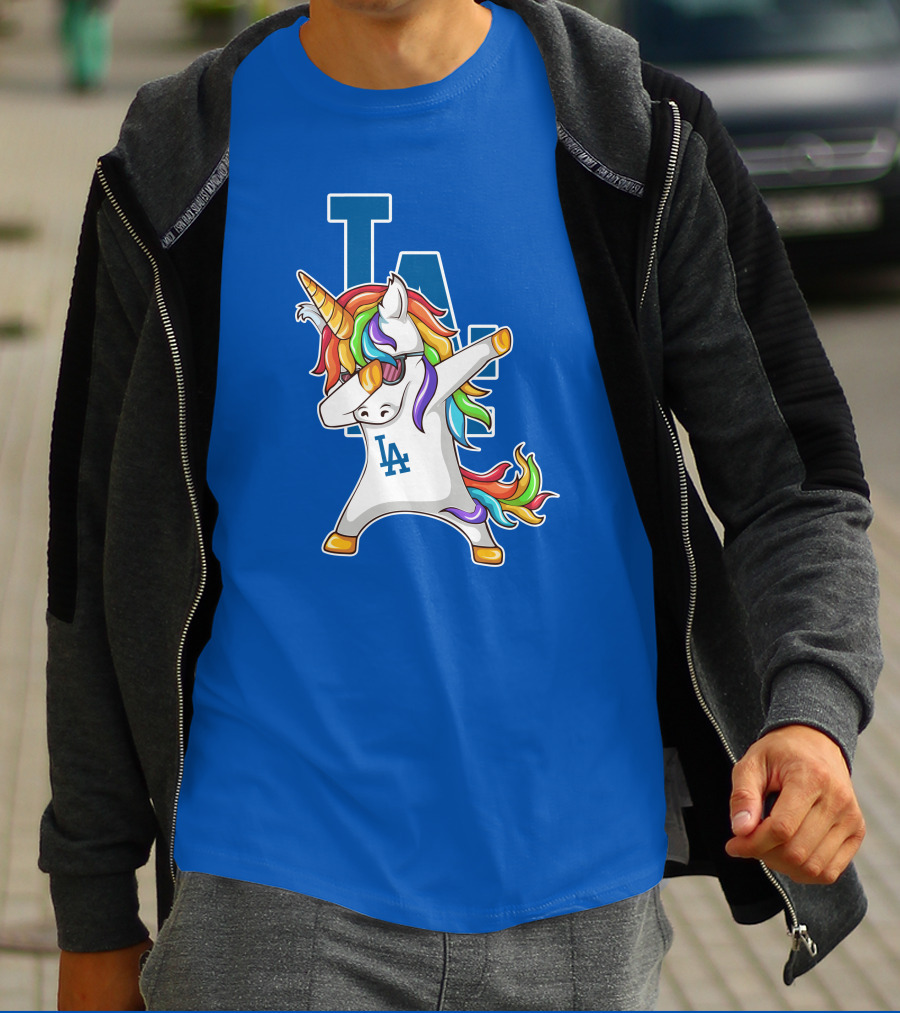 LA Dodgers Unicorn Dabbing Rainbow Mane T-Shirt
