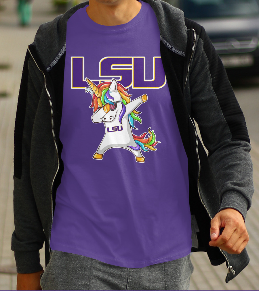 LSU Tigers Unicorn Dabbing Rainbow Mane T-Shirt