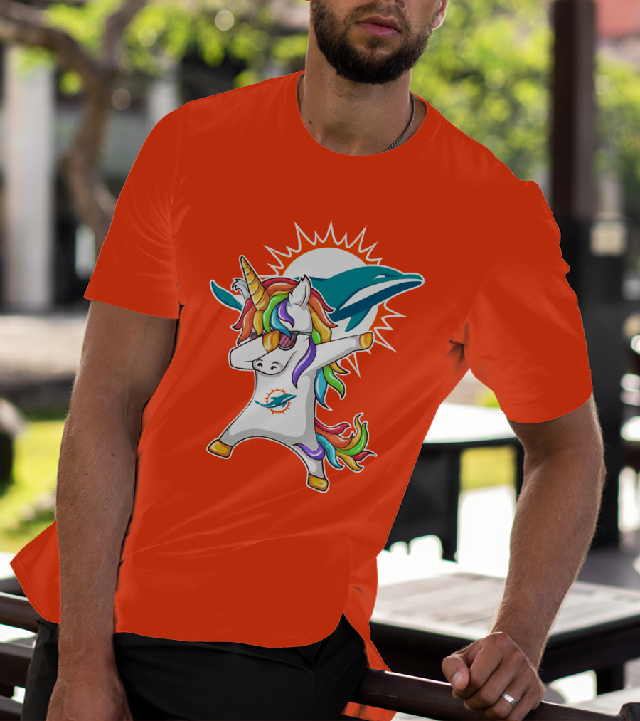 Miami Dolphins Logo Unicorn Dabbing Gesture T-Shirt