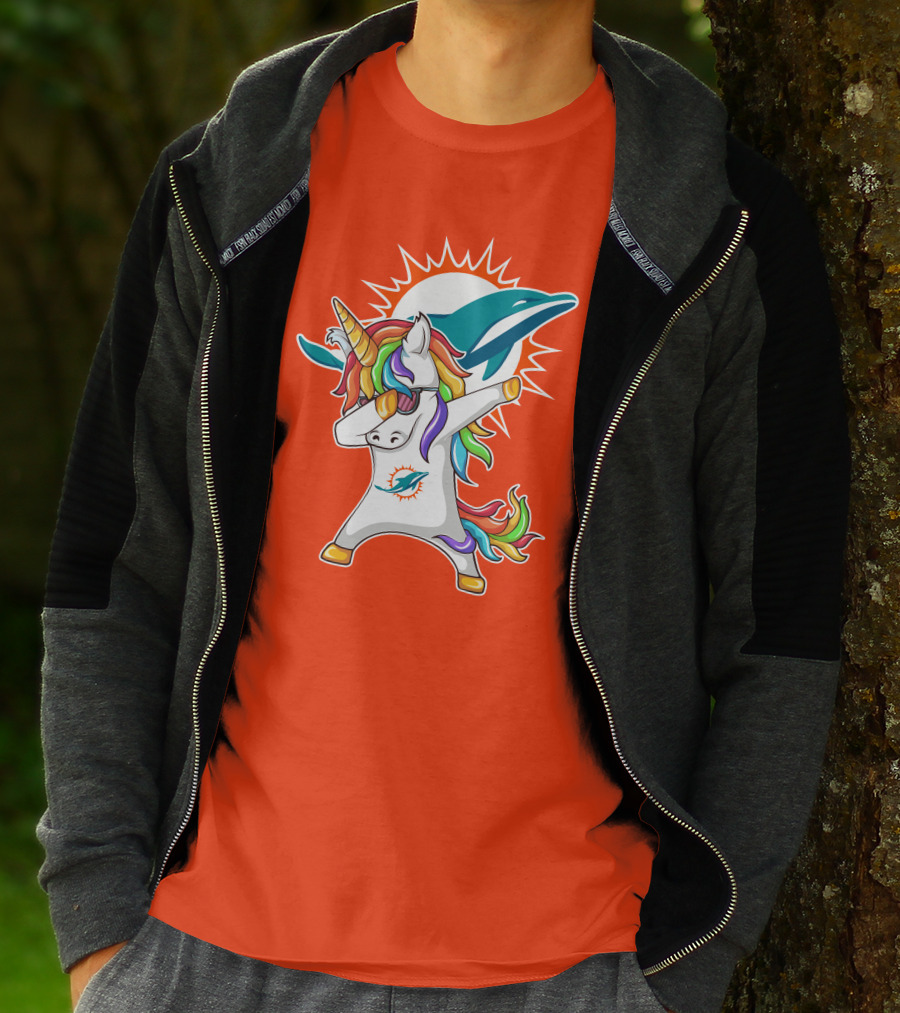 Miami Dolphins Logo Unicorn Dabbing Gesture T-Shirt