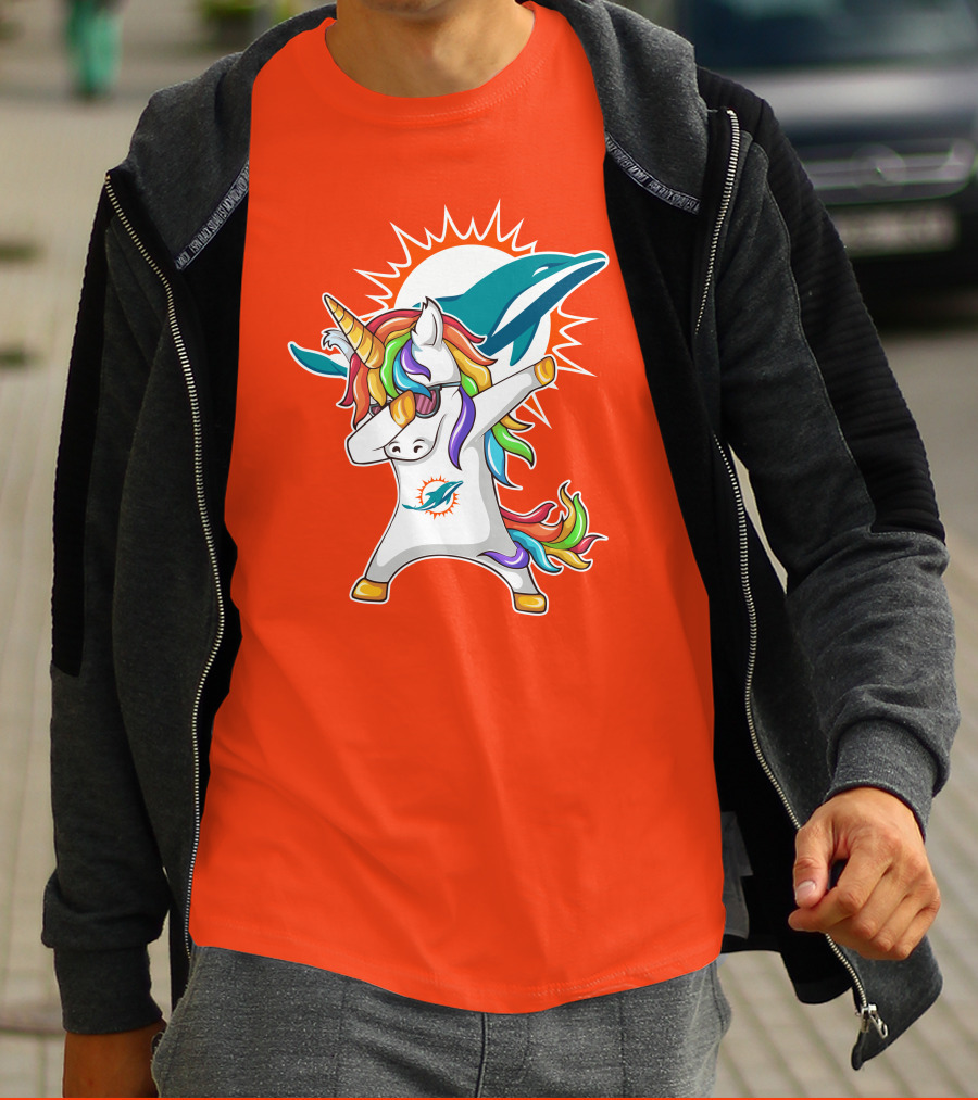 Miami Dolphins Logo Unicorn Dabbing Gesture T-Shirt