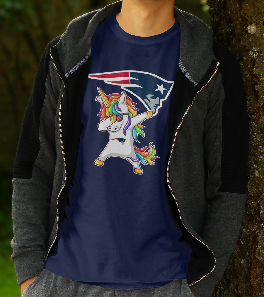 New England Patriots Unicorn Dabbing Rainbow Mane NFL T-Shirt