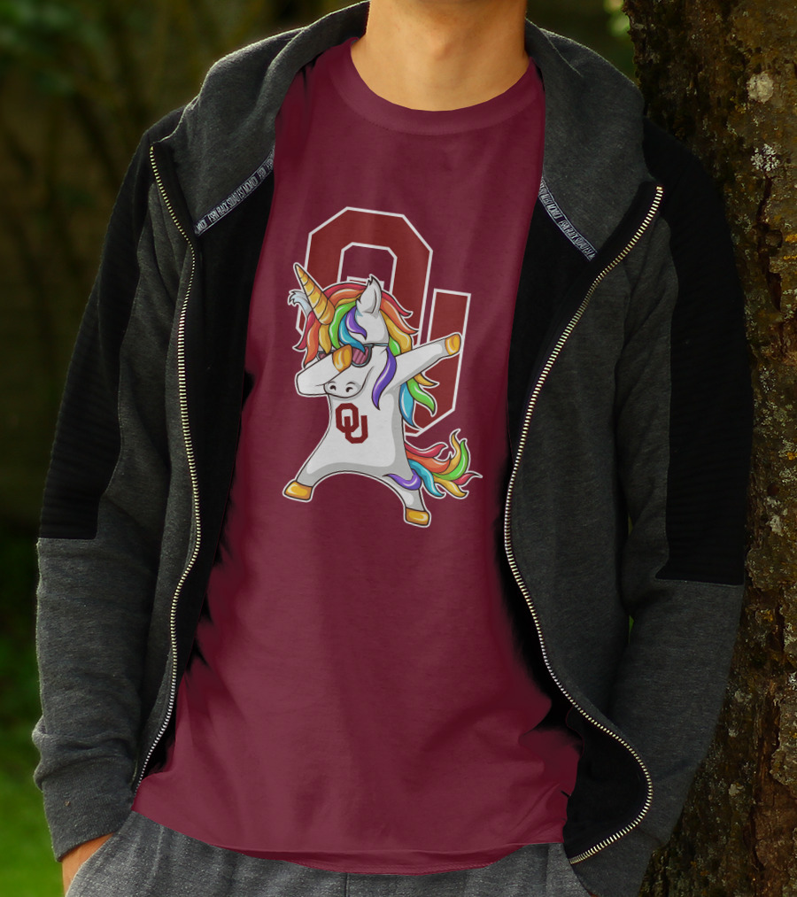 Oklahoma Sooners OU Logo Rainbow Unicorn Dabbing T-Shirt