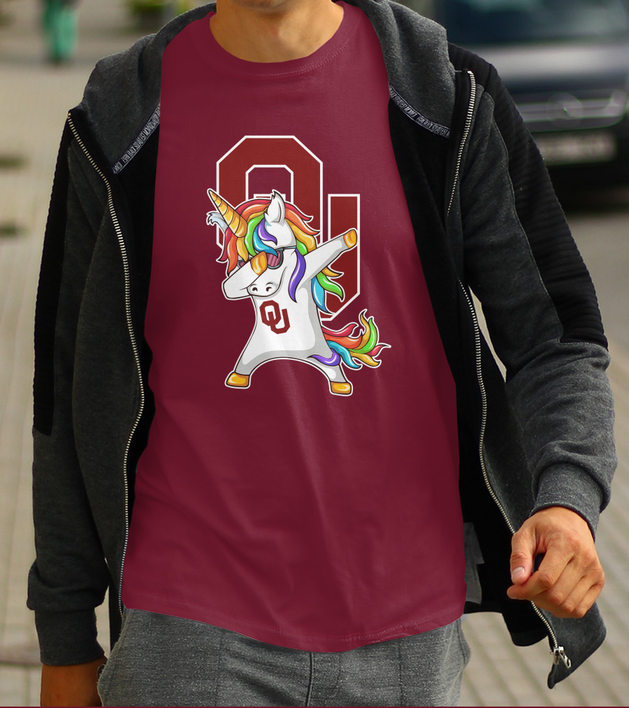 Oklahoma Sooners OU Logo Rainbow Unicorn Dabbing T-Shirt