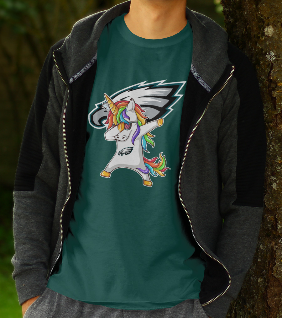 Philadelphia Eagles Unicorn Dabbing Rainbow Mane T-Shirt