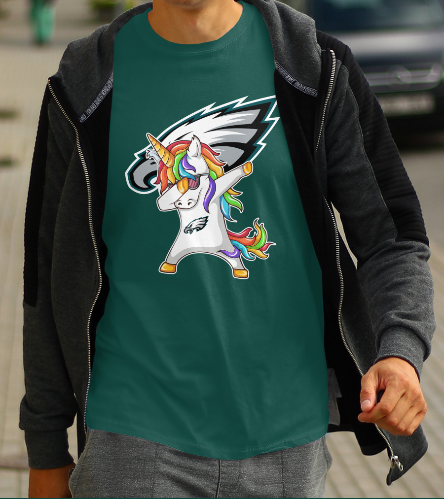 Philadelphia Eagles Unicorn Dabbing Rainbow Mane T-Shirt