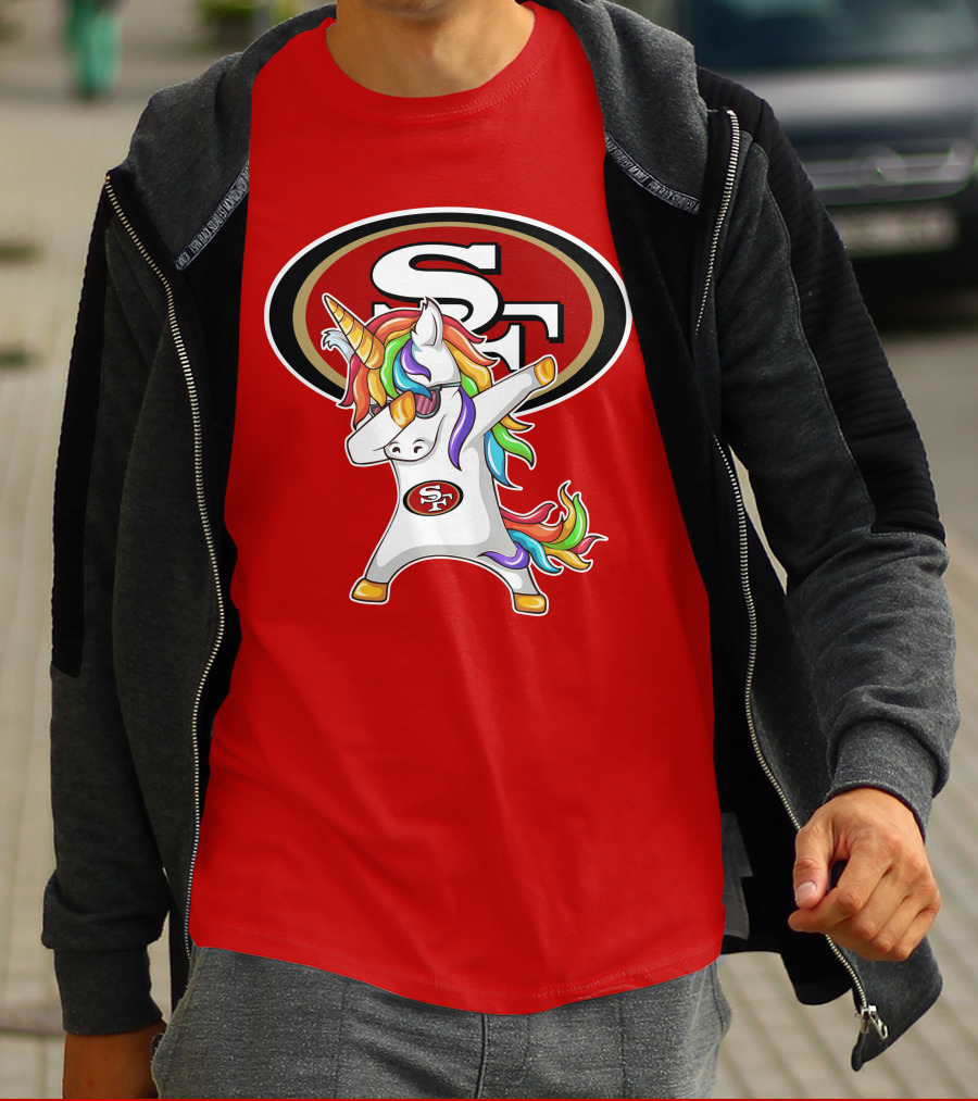 San Francisco 49ers SF Logo Rainbow Unicorn Dabbing T-Shirt