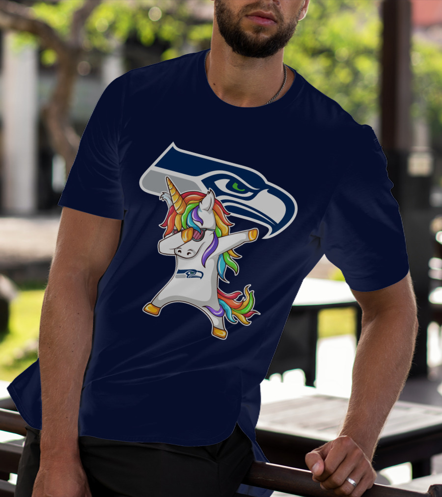 Seattle Seahawks Unicorn Dabbing Rainbow Hair T-Shirt