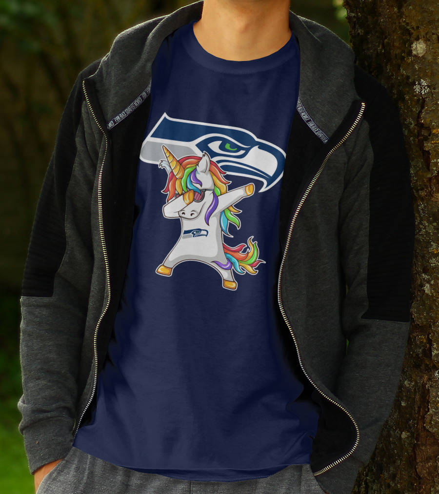 Seattle Seahawks Unicorn Dabbing Rainbow Hair T-Shirt