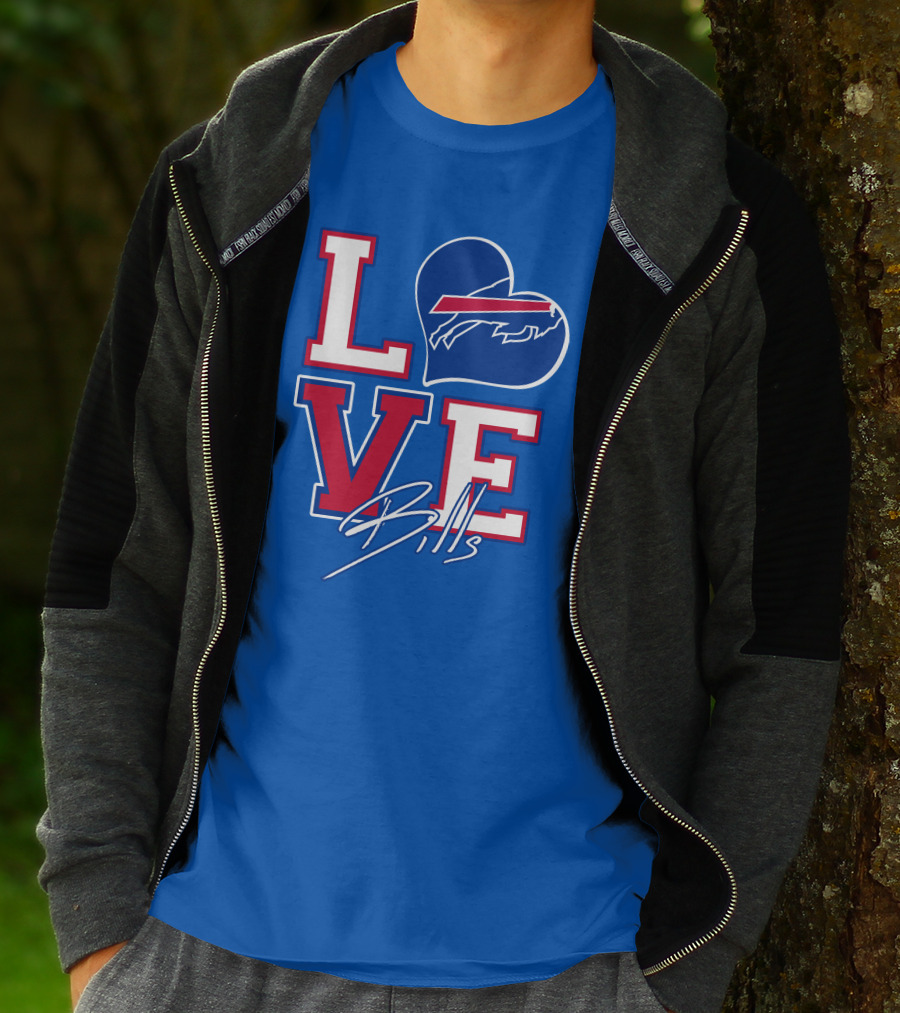 LOVE My Buffalo Bills Heart Logo Featuring Iconic Football Team Emblem T-Shirt
