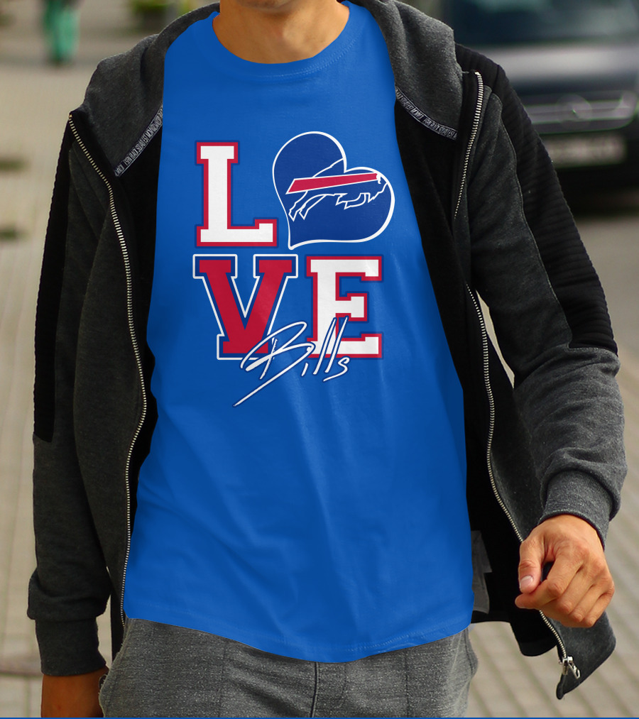 LOVE My Buffalo Bills Heart Logo Featuring Iconic Football Team Emblem T-Shirt