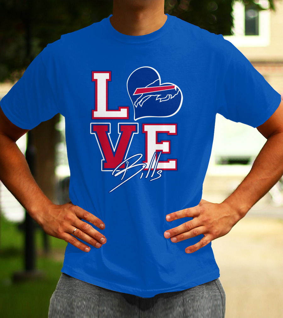 LOVE My Buffalo Bills Heart Logo Featuring Iconic Football Team Emblem T-Shirt