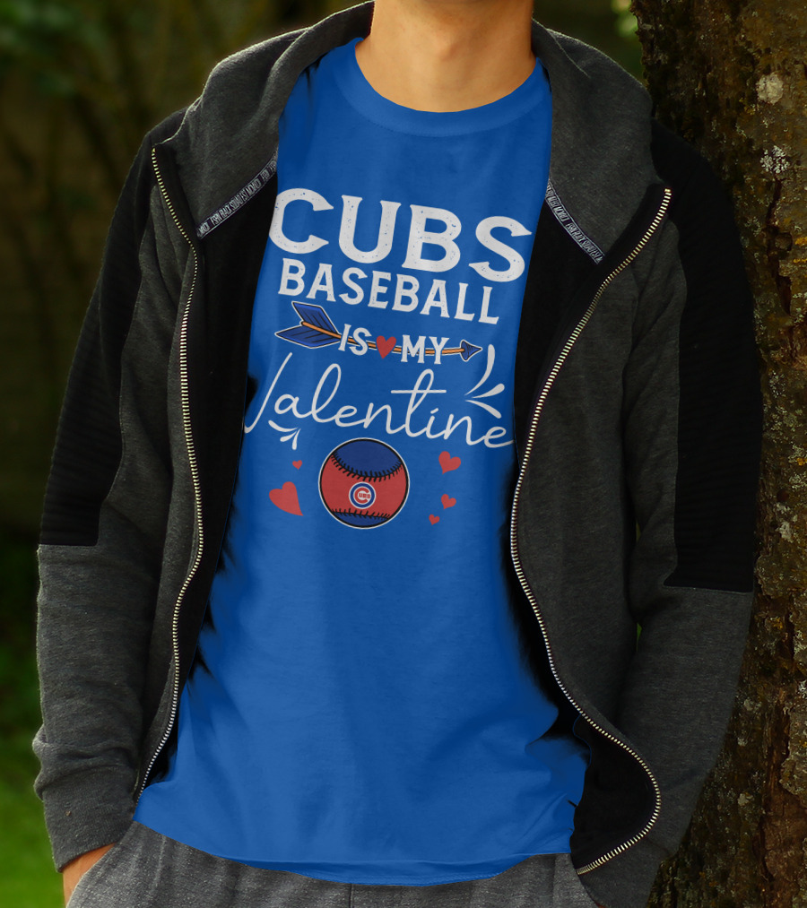 Cubs Baseball Is My Valentine With Hearts And Arrow T-Shirt