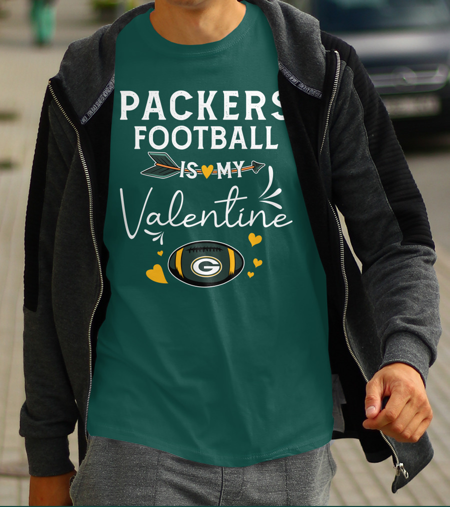 Packers Football Is My Valentine With Green Bay Logo And Hearts T-Shirt