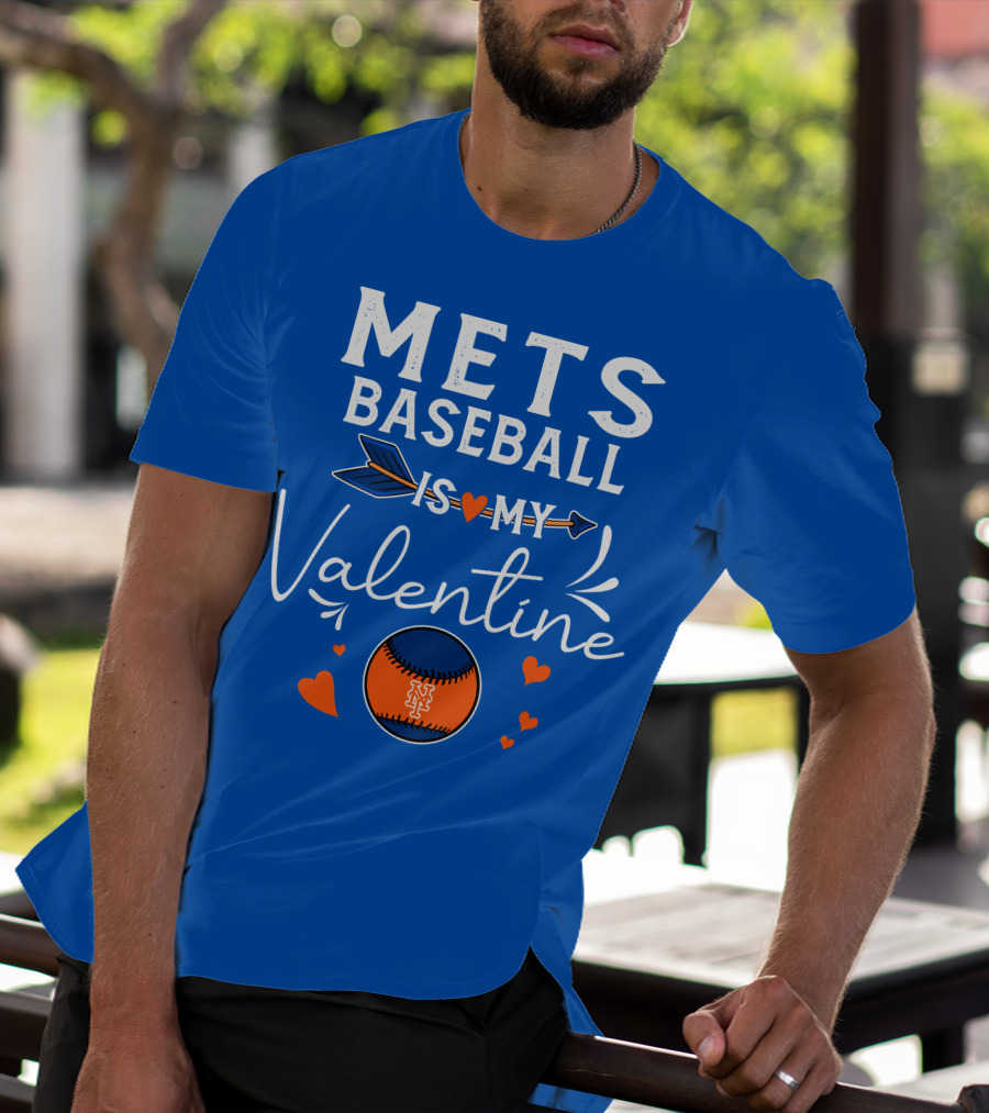 Mets Baseball Is My Valentine Orange Blue Hearts And Baseball T-Shirt