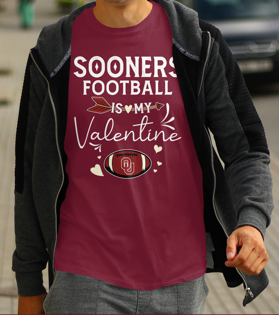 Sooners Football Is My Valentine OU Football Red Arrow And Hearts T-Shirt