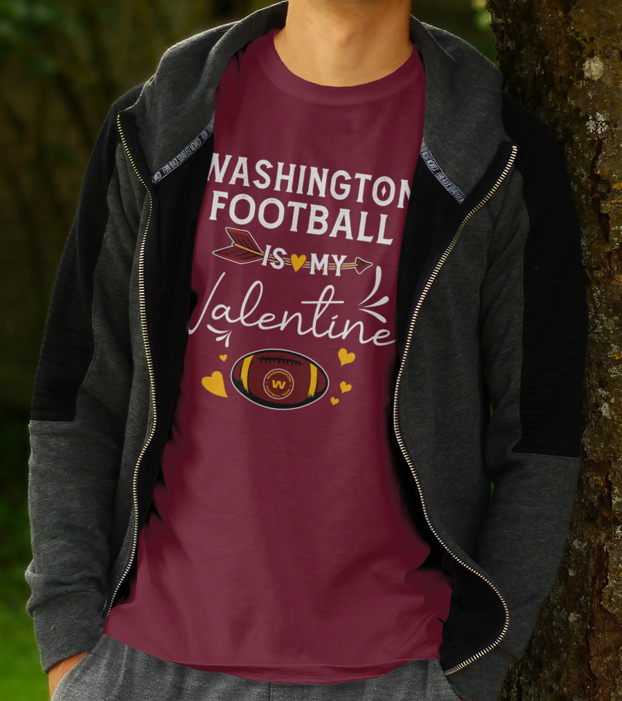 Washington Football Is My Valentine With Hearts And Arrow Football T-Shirt