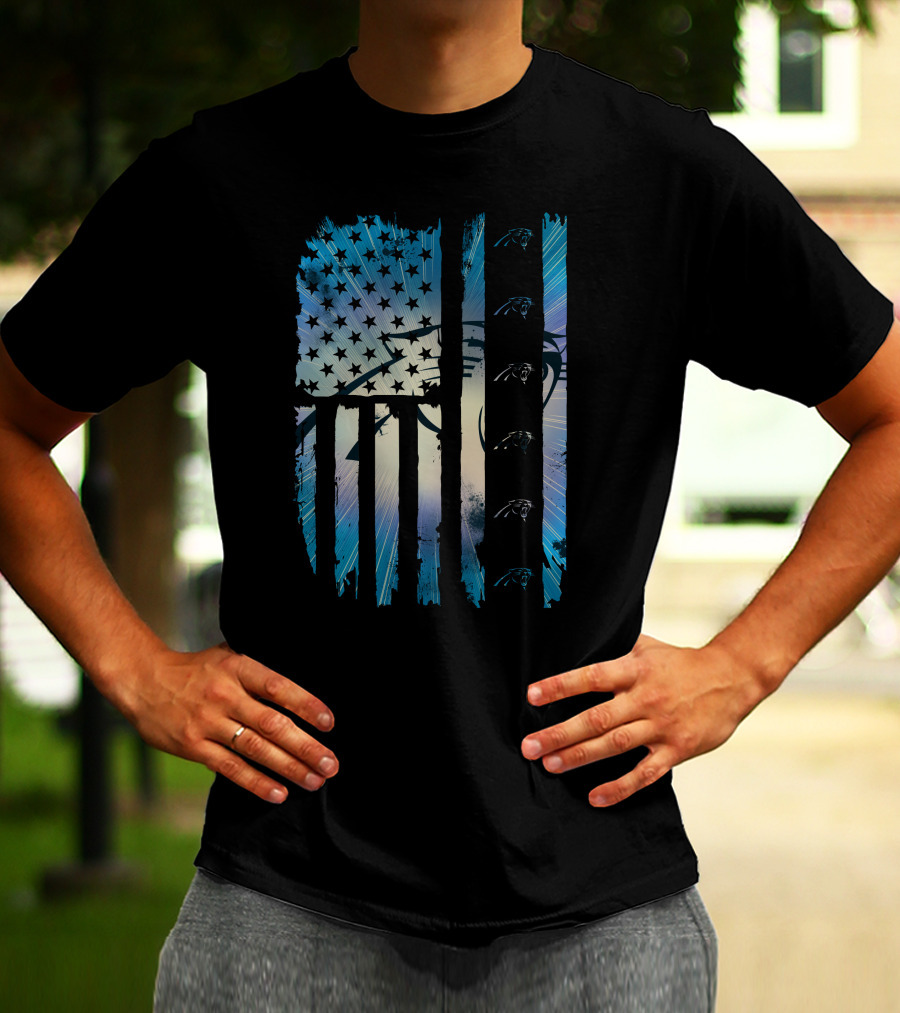 Carolina Panthers American Flag Distressed Stripes T-Shirt