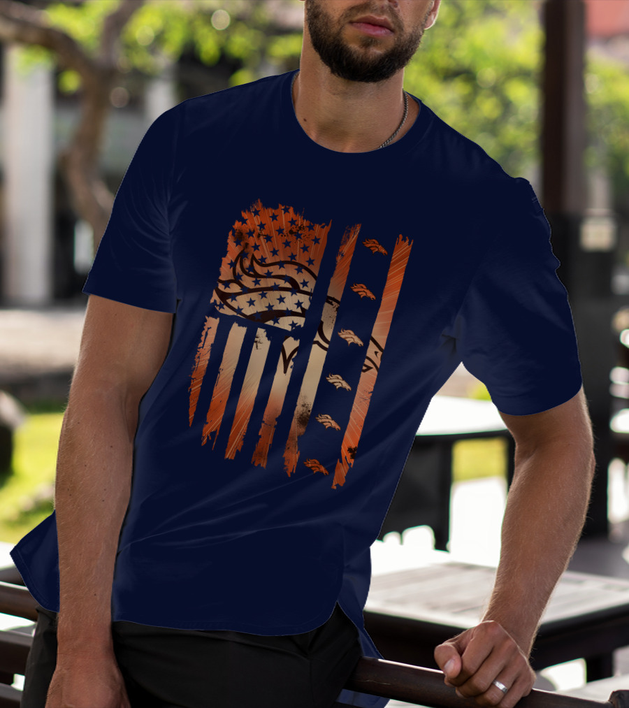 Denver Broncos Distressed American Flag Stars And Stripes T-Shirt