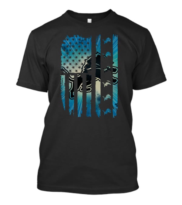 Detroit Lions American Flag Blue Starburst T-Shirt