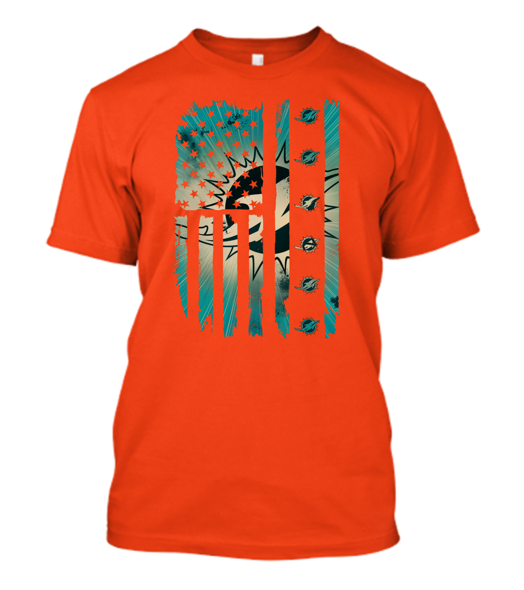 Miami Dolphins American Flag Aqua And Stars T-Shirt