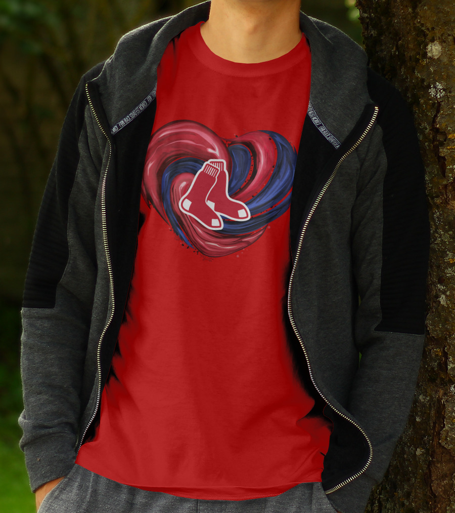 Boston Red Sox Tornado Heart Red And Blue Sox T-Shirt