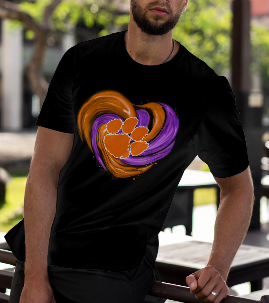 Clemson Tigers Paw Print Tornado Heart T-Shirt