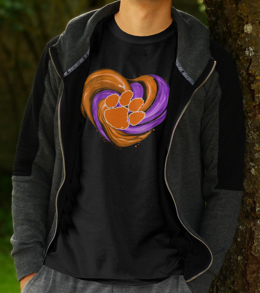 Clemson Tigers Paw Print Tornado Heart T-Shirt
