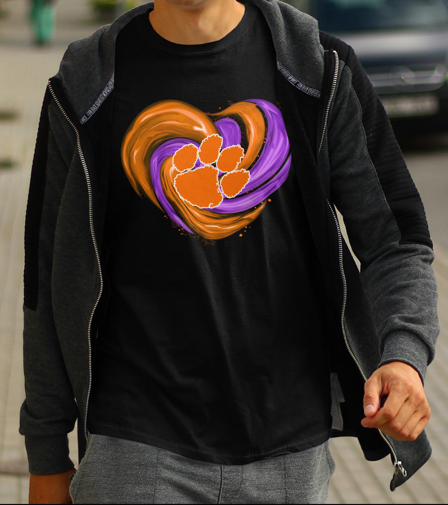 Clemson Tigers Paw Print Tornado Heart T-Shirt