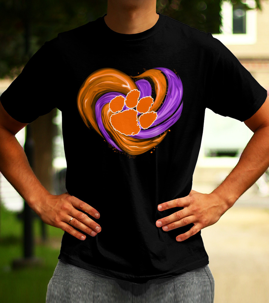 Clemson Tigers Paw Print Tornado Heart T-Shirt
