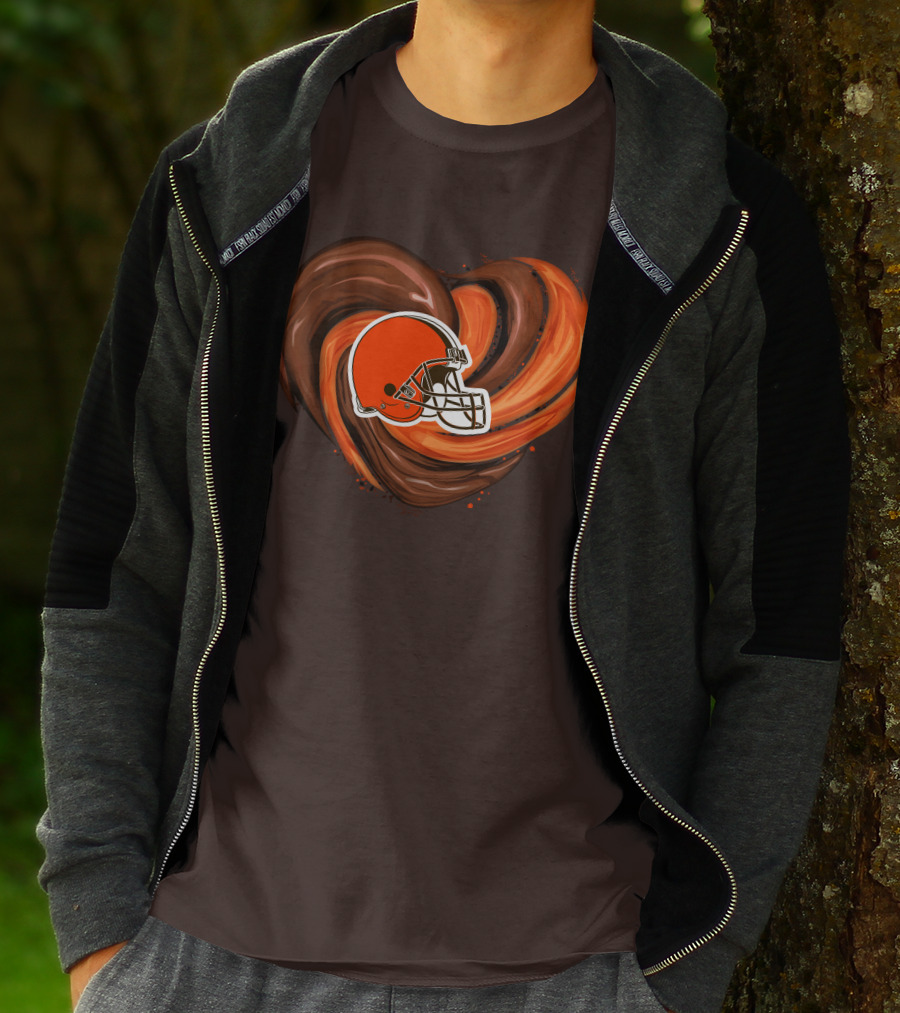 Cleveland Browns Football Helmet Tornado Heart T-Shirt