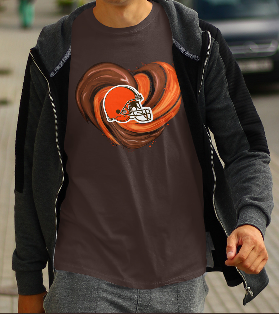 Cleveland Browns Football Helmet Tornado Heart T-Shirt