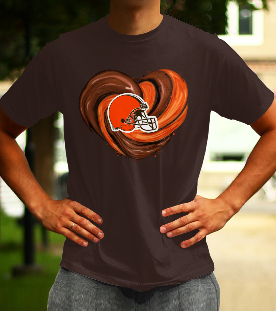 Cleveland Browns Football Helmet Tornado Heart T-Shirt