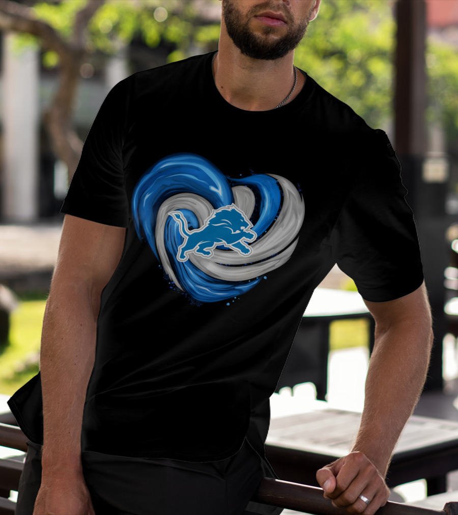 Detroit Lions Blue And Silver Swirling Heart T-Shirt