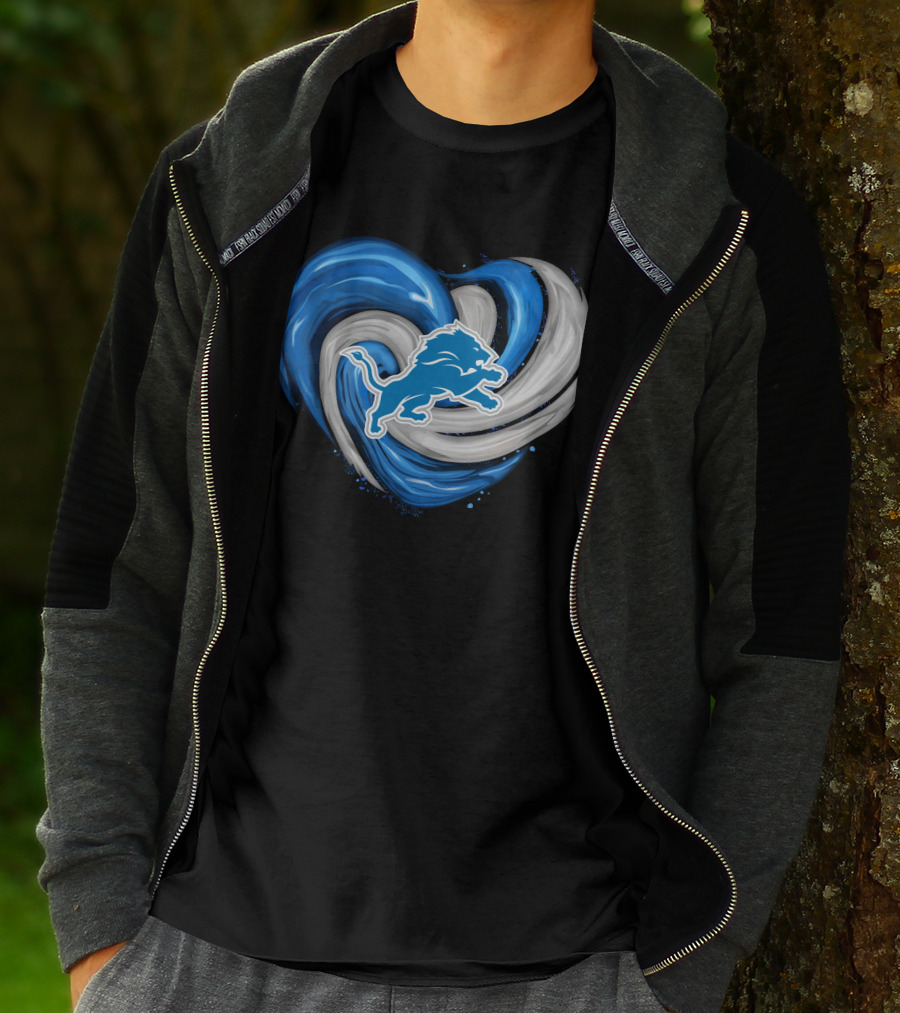 Detroit Lions Blue And Silver Swirling Heart T-Shirt