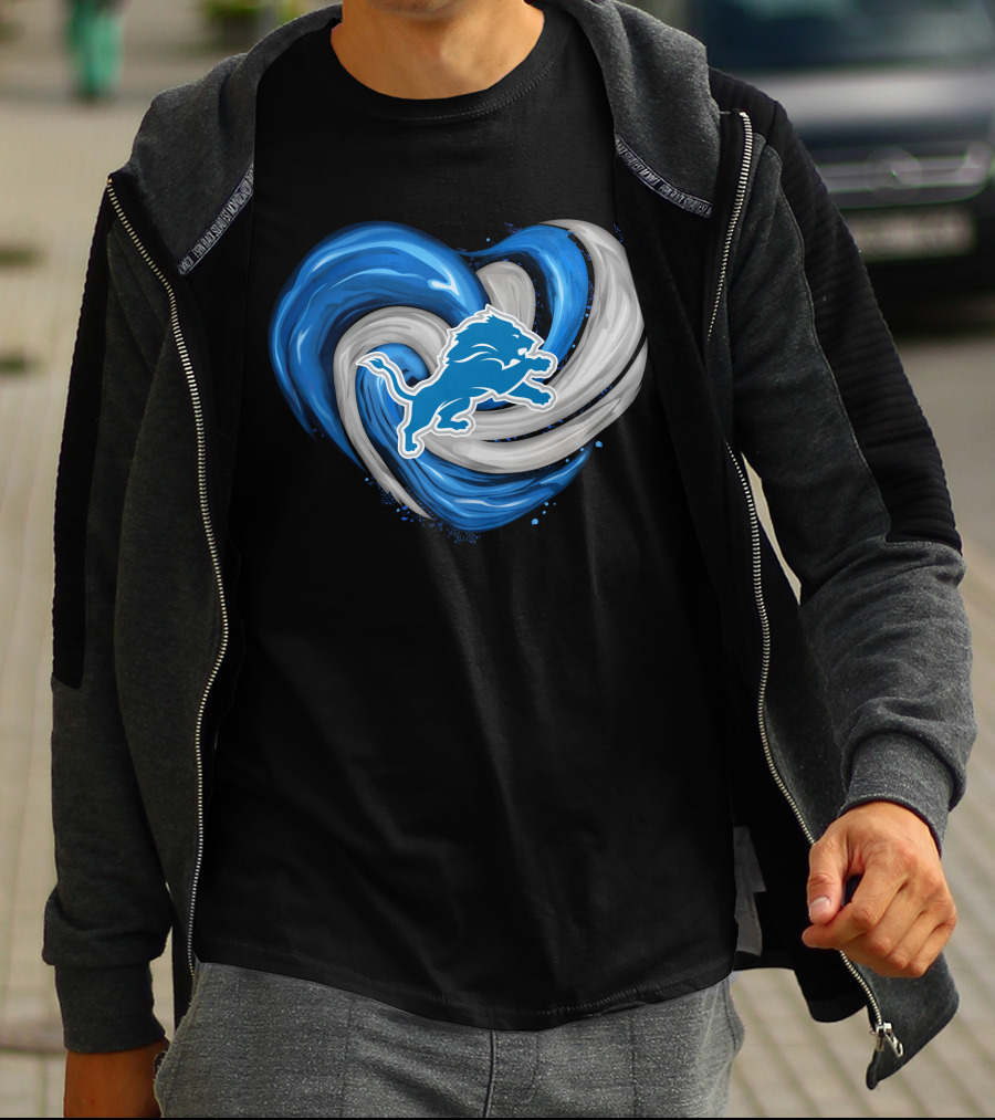 Detroit Lions Blue And Silver Swirling Heart T-Shirt