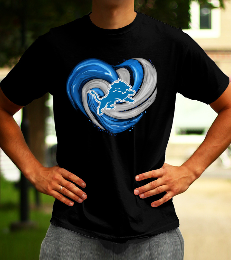 Detroit Lions Blue And Silver Swirling Heart T-Shirt