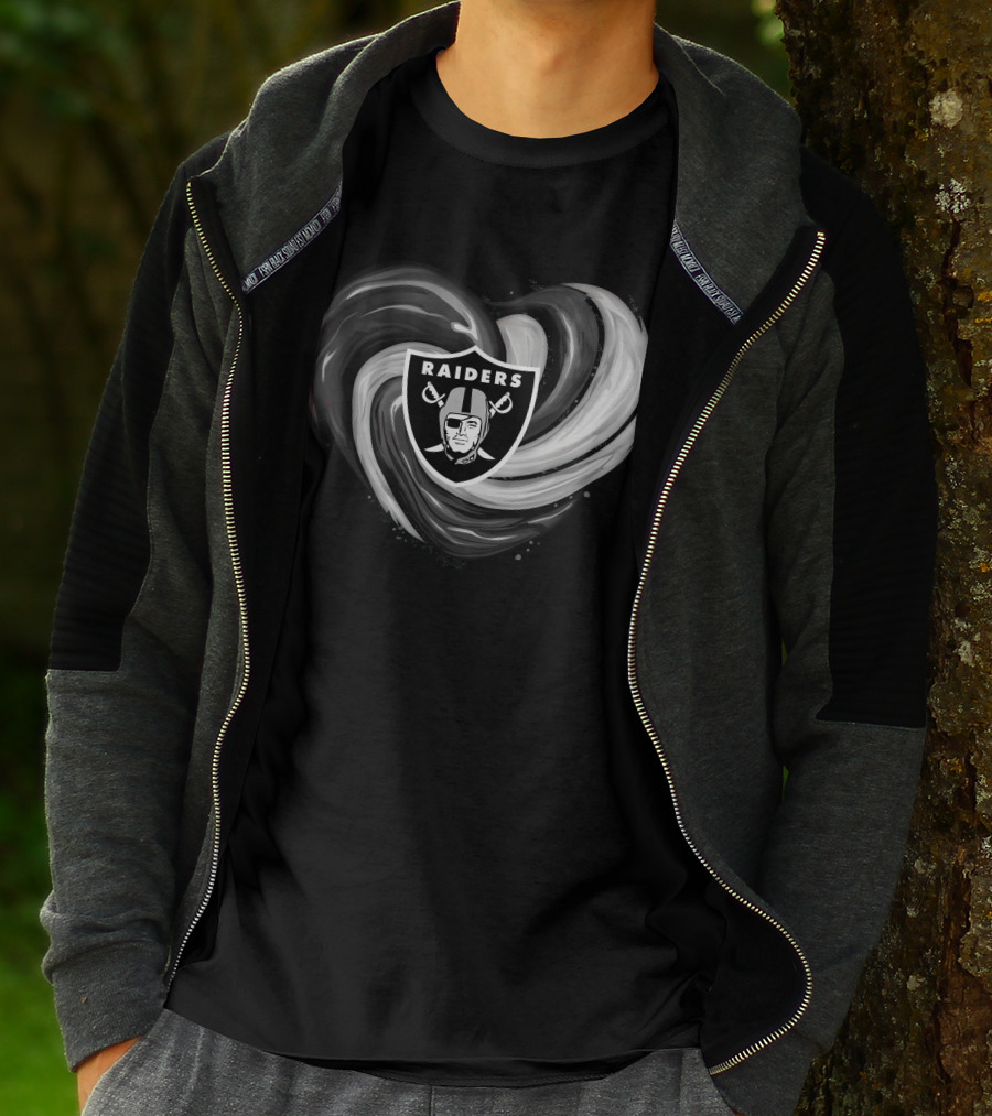 Las Vegas Raiders Heart Design With Logo In Black And White Swirl T-Shirt