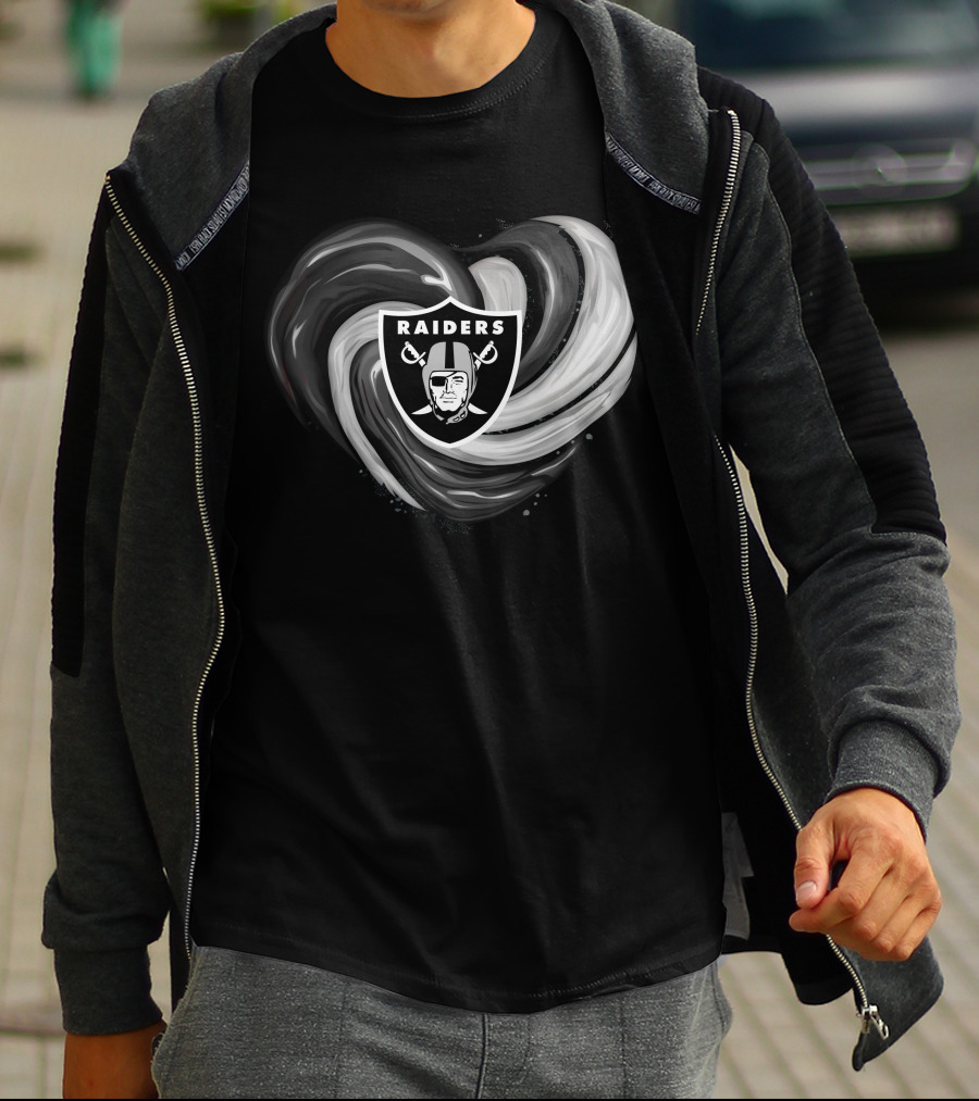 Las Vegas Raiders Heart Design With Logo In Black And White Swirl T-Shirt