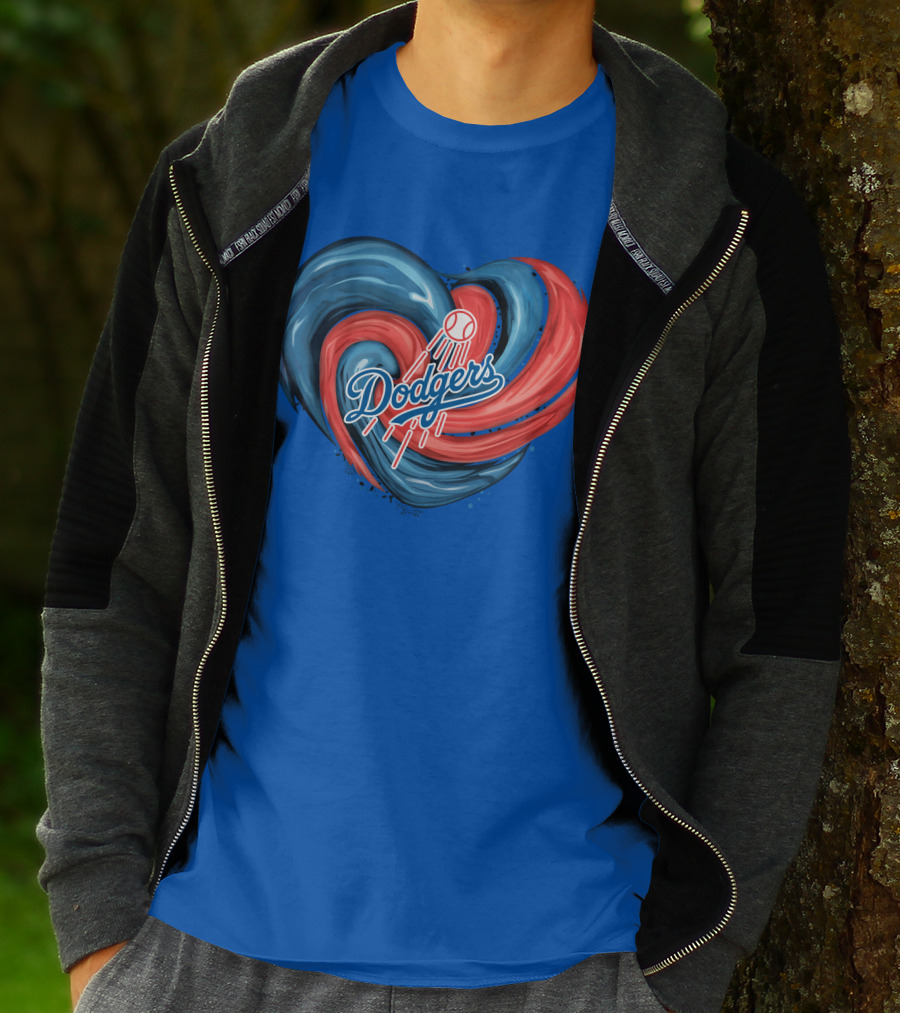 Dodgers Tornado Heart Blue Red Swirl Baseball T-Shirt