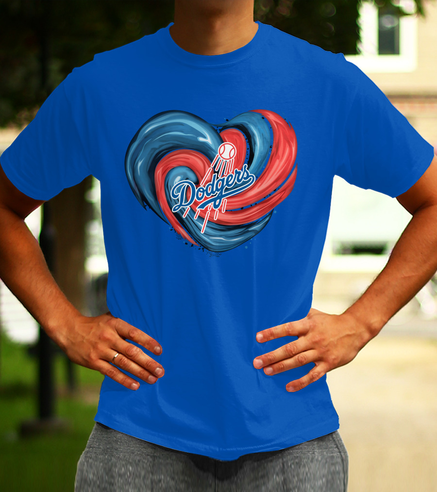 Dodgers Tornado Heart Blue Red Swirl Baseball T-Shirt