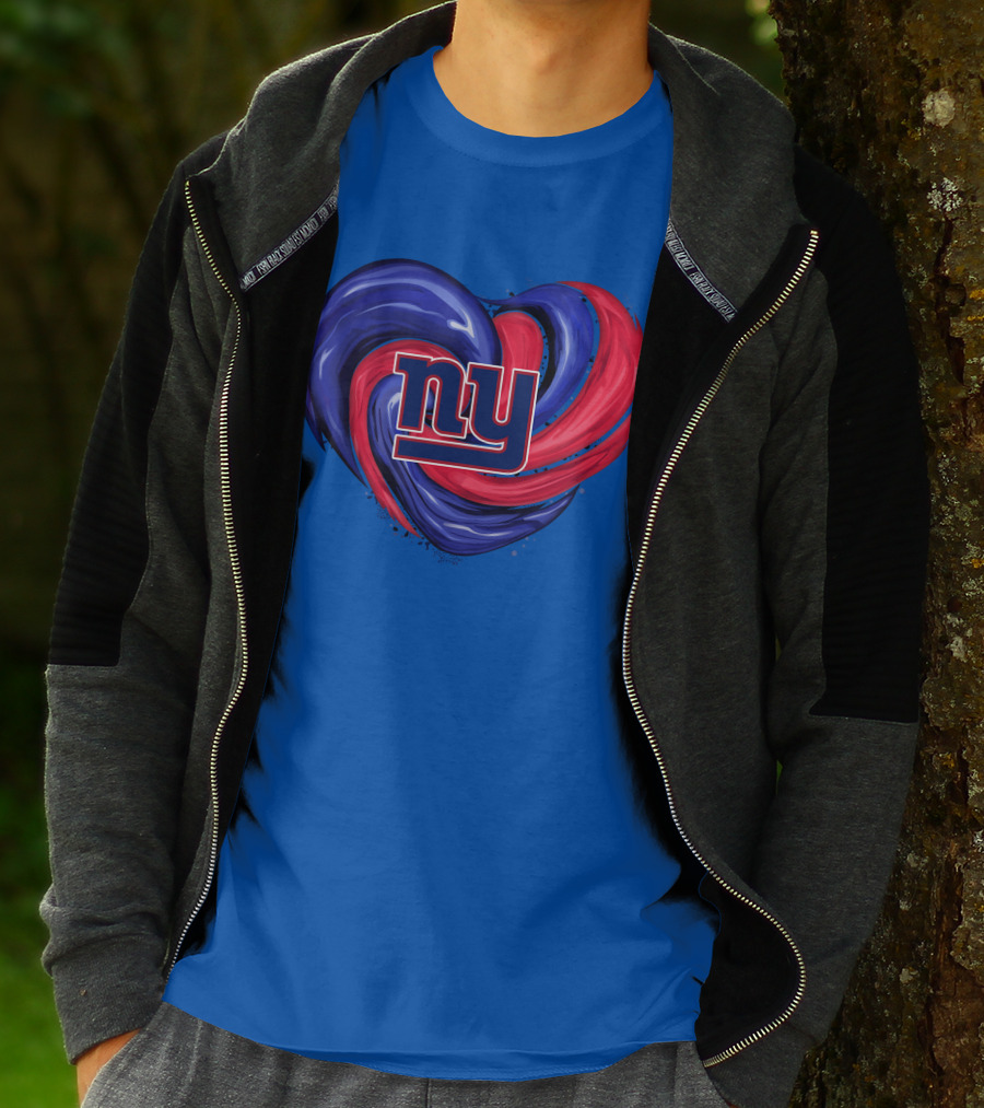 New York Giants Tornado Heart NY Logo Blue Red Swirl T-Shirt