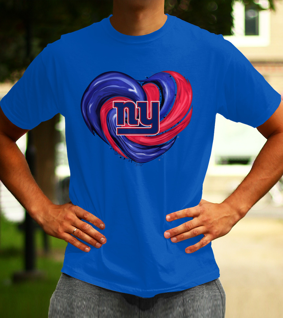New York Giants Tornado Heart NY Logo Blue Red Swirl T-Shirt