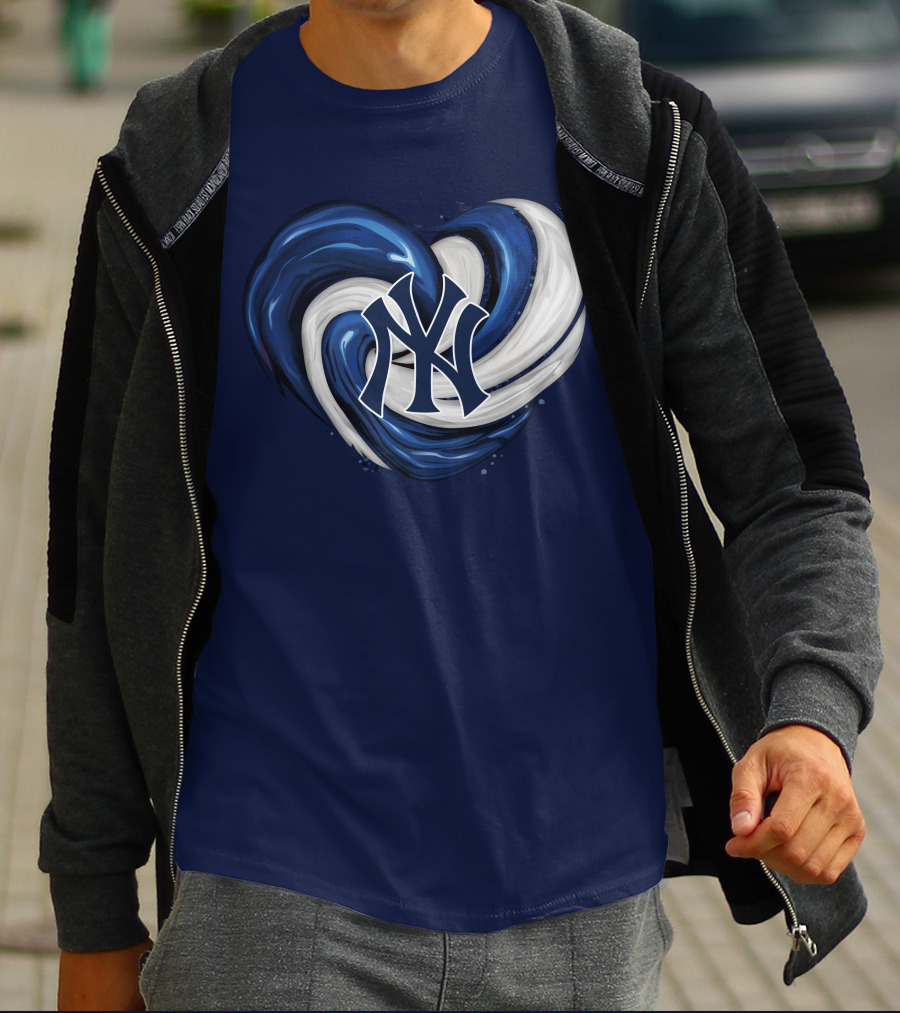 New York Yankees Heart Logo In Blue And White Swirl T-Shirt