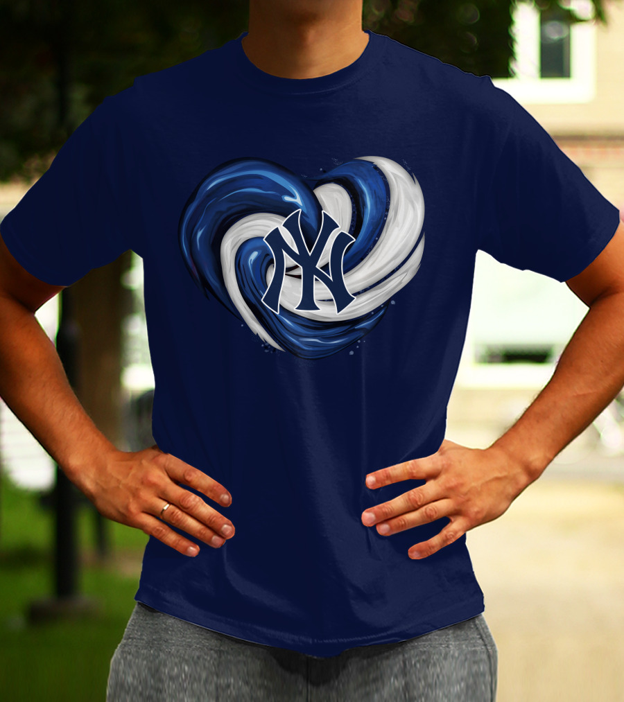 New York Yankees Heart Logo In Blue And White Swirl T-Shirt