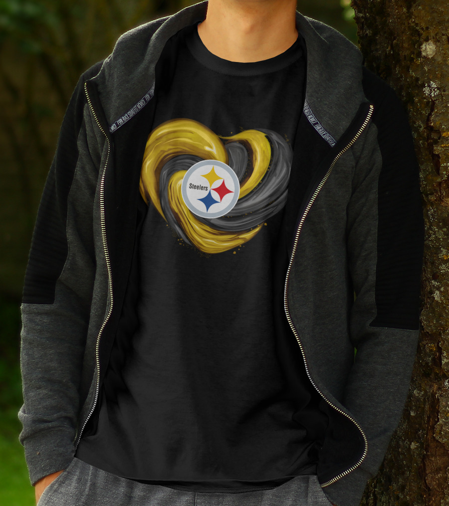 Steelers Tornado Heart Black And Gold Swirl T-Shirt