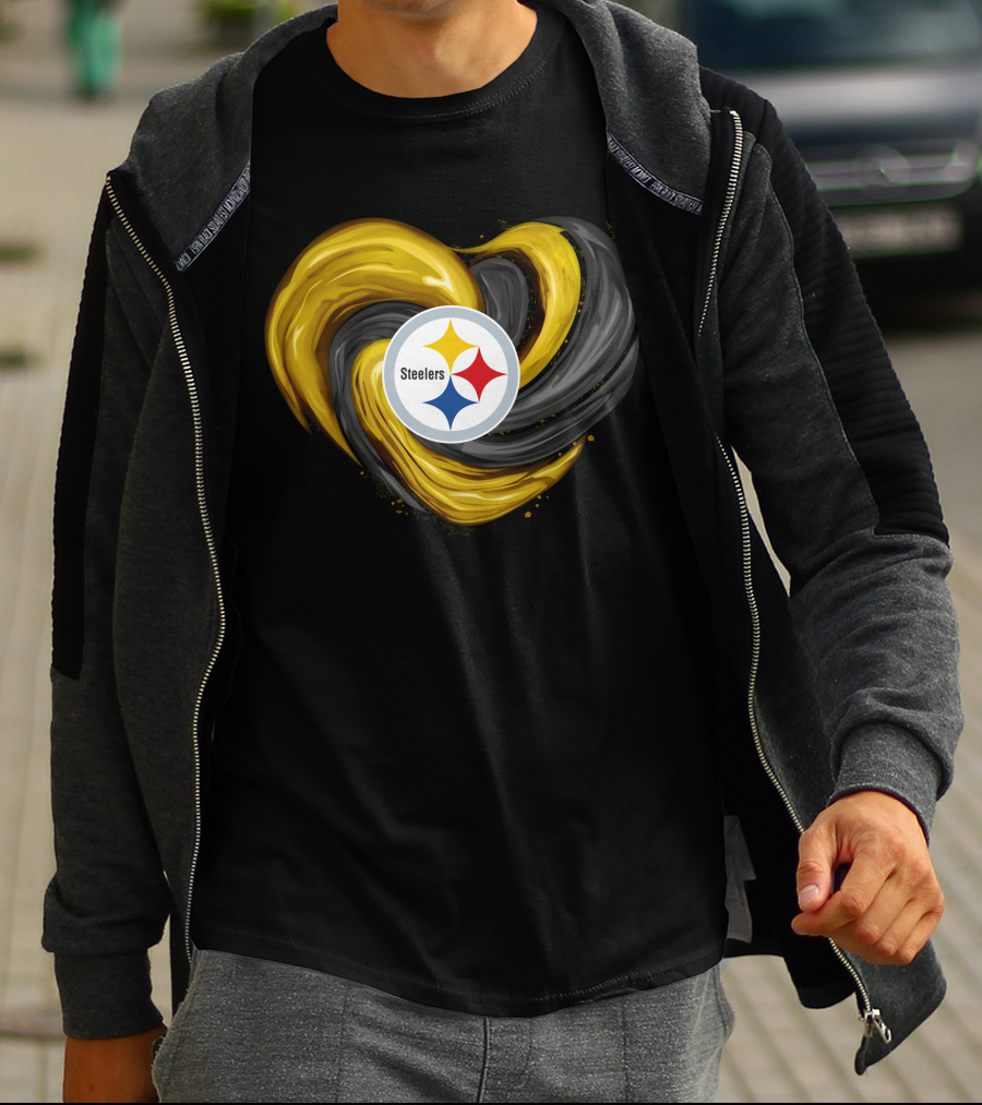 Steelers Tornado Heart Black And Gold Swirl T-Shirt